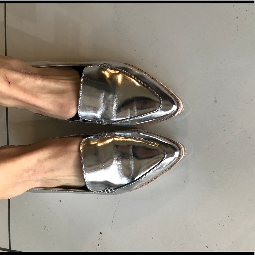 DKNY metallic leather pointed oxford slip ons
